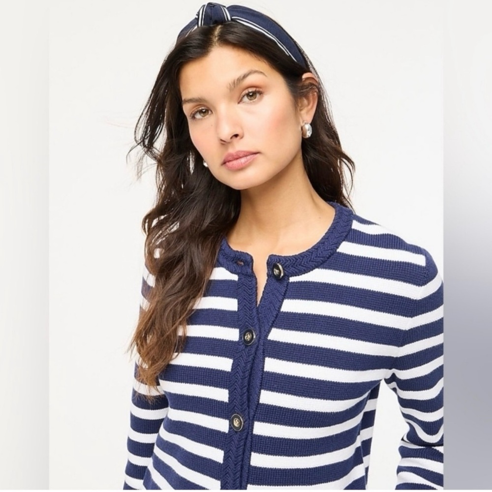 J. Crew Factory Blue and White Striped Cardigan